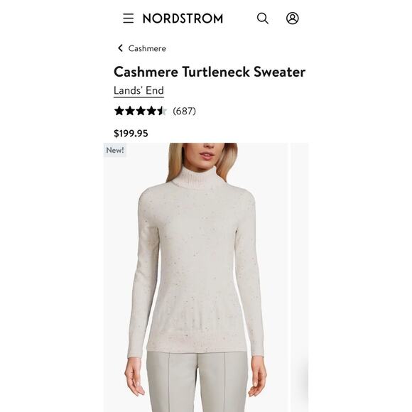 Lands’ End Women Size Xs Cashmere Turtleneck Sweater Fresh Ivory Rainbow Donegal - Picture 2 of 14